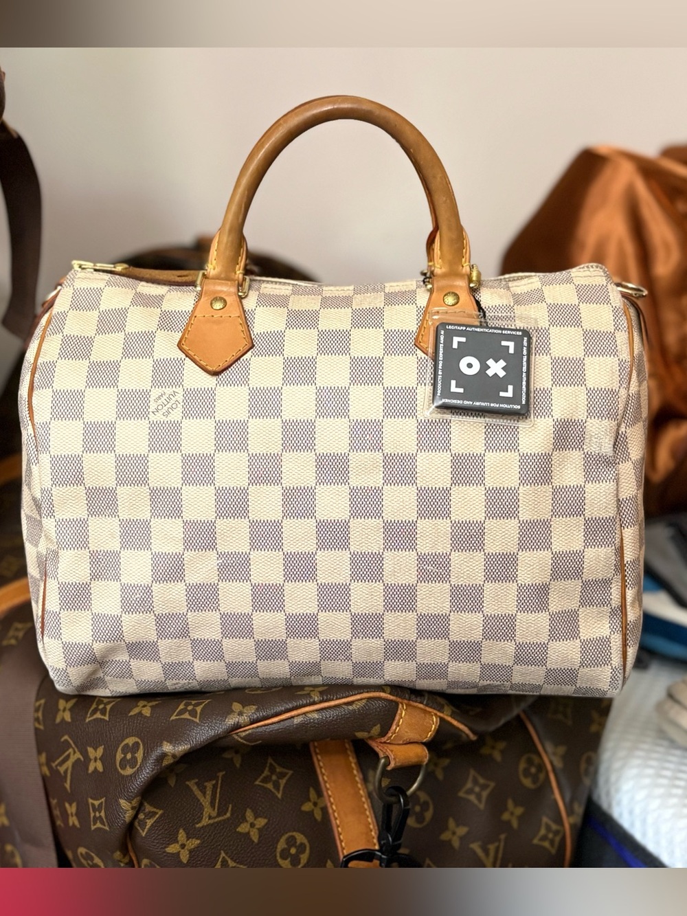 Louis Vuitton Speedy 30 Damier Azur Canvas Authentic Top Handle Bag LegitApp